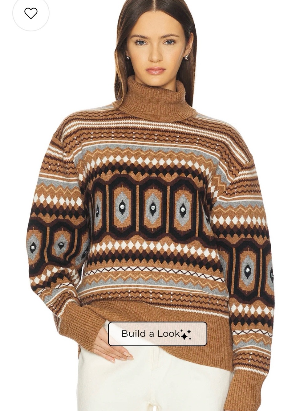 NWT ALIGNE Christine Fair Isle Turtleneck Sweater with subtle rhinestones. L.